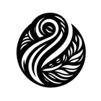 Abstract Black and White Oval Composition, with Striking Lines, Spirals, and Leaflike Shapes, Suggesting Growth and Movement. vector