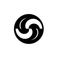 A minimalist emblem composed of a black circle containing a swirling Sshaped design, half black and half white, creating a sense of balance and flow. vector