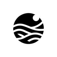 Abstract representing a circle with layered wavelike shapes and a white circular element suggestive of the sun or moon. A minimalistic that utilizes high contrast. vector