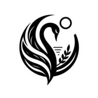 Minimalist Black Swan Within a Crescent Moon, Depicting Serenity, Elegance, and a Symbolic Embrace of Nature. vector
