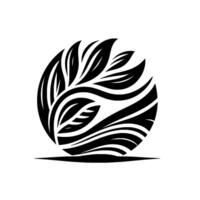 Monochrome stylized representation of foliage within a circular frame, emphasizing intricate details and natural patterns for a clean aesthetic. vector