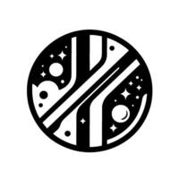 Abstract Black and White Circular with Geometric Shapes, Stars, and Cosmic Spheres, on a Bright White Background. vector