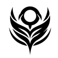 Abstract Black and White Tribal Composed of Wings, a Circle and Leaves on a White Background, Symbol of Nature and Harmony. vector
