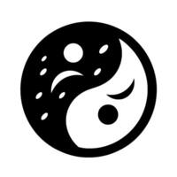 Symbolic YinYang Composition Featuring a Minimalist with Crescent Moons and Dotlike Stars, Representing Balance vector