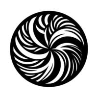 A Bold Black and White Circular Featuring Intertwined, Swirling Geometric Shapes Evoking a Sense of Motion and Intrigue. vector
