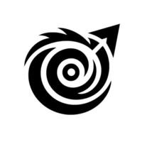 Abstract Black and White Logo A stylized circular vortex with a pointed arrow, featuring sharp lines and a minimalist aesthetic. vector