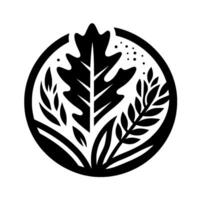 Stylized Black and White Emblem An Oak Leaf, Leaves, and a Circle vector
