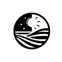 Divided Circular Icon Night Day Landscape with Moon, Stars, Sun, and Wavy Terrain Representing a Seamless Transition. vector