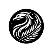 A minimalist black and white circular emblem featuring a stylized eagle incorporating a leaf or feather element. vector