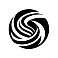 A dynamic, swirling black and white abstract design, resembling a stylized vortex or spiral, rendered with curved lines and a minimalist aesthetic, on a clean white background. vector