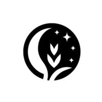 Elegant Black and White Circular Depicting a Moonlit Wheat Stalk with Sparking Stars, Suggesting Serenity and Natural Harmony. vector