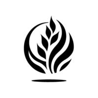 Symbolic black and white minimalist of a stylized plant within a circular frame, evoking growth, nature, and vitality on a clean white background. vector