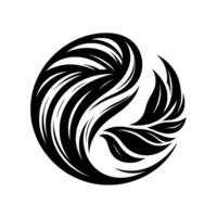 Intricate black and white circular featuring stylized leaf elements and flowing, layered, abstract lines, evoking movement. vector