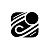 Abstract Monochrome Logo A stylized black featuring a curved swirl, a circle, and diagonal lines within a rounded square frame. vector