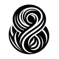 Stylized Black and White Ambigram Design, Featuring Abstract Spirals and Swirls, Resembling an Infinity Symbol and Ampersand, on a White Background. vector
