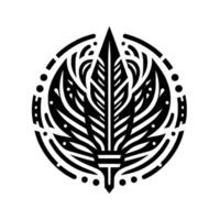 Intricate Black and White Geometric Leaf Within Circular Ornament, Art with Bold Lines and Minimalist Aesthetic. vector