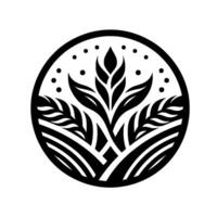 Elegant Black and White Circular Logo A stylized Wheat and Plant Arrangement Inside a Circle with Dots, Evoking Growth and Nature. vector