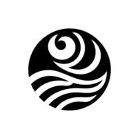 A stylized, circular black and white emblem depicting waves and a swirl, representing water or a similar natural element. The is minimalist and evokes a sense of calm. vector