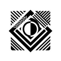 Geometric Black and White Abstract with Interlocking Shapes and Linear Patterns, Featuring a Circle and Diamond Composition. vector