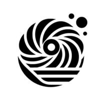 Abstract Black and White Vortex Composition with Swirling Lines, Eyelike Center, Bubbles, and Horizontal Bars, on a Bright White Background. vector