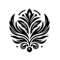 An Elegant, Symmetrical Black and White Floral Crest Design, Resembling an Ornate Flourish, with Leafy Elements and Decorative Curves, Ideal for or Decorative Use. vector