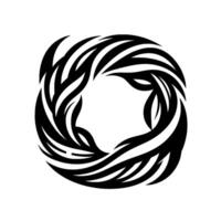 An elegant, abstract of stylized, curved, black foliage swirling around a central negative space, creating a visually captivating and harmonious composition on a white backdrop. vector