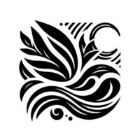 Bold Black White Design Abstract, Flowing Composition with Leaves, Swirls, and Curvilinear Forms within a Square Frame. vector