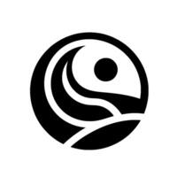 Circular Abstract Design A balanced, stylized YinYang interpretation featuring organic wavelike forms and a central dot, rendered in contrasting black and white. vector