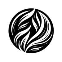 A symmetrical black and white design, a circular composition featuring stylized, flowing, leaflike forms that fill the space and evoke a sense of harmony and balance. vector