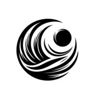 Abstract monochrome with swirling curved lines, encompassing a dark circular element, creating a sense of flow. vector