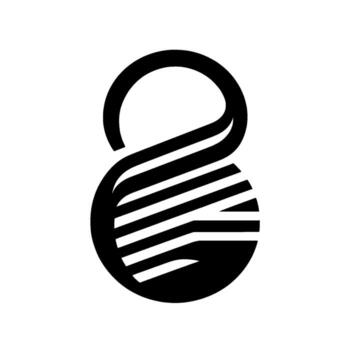 Abstract black and white featuring a stylized kettlebell shape with parallel lines, curves, and a minimalist aesthetic on a clean white background. vector