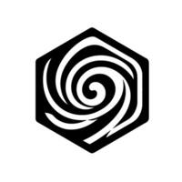 Abstract black and white hexagonal featuring a swirling, spiral reminiscent of a vortex, creating a dynamic and modern geometric composition. vector