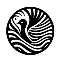 A stylized, monochromatic emblem of a bird within a circle, featuring contrasting black and white elements that create a visually balanced and artistic composition suggestive of Yin and Yang. vector