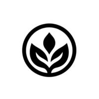 Minimalist Black and White Featuring Three Stylized Leaves Enclosed in a Circle, Symbolizing Growth Nature. vector