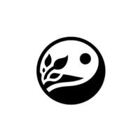 Abstract yin yang composition featuring a stylized plant with leaves on a white background. The black and white conveys balance. vector
