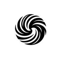 An abstract, swirling, black and white design, reminiscent of a stylized vortex or spiral, set against a clean white backdrop with a soft shadow. vector