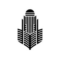 Abstract geometric illustration featuring a symmetrical resembling a stylized architectural structure, with repeating vertical and angled lines. vector