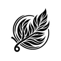 Artistic Monochrome Composition Stylized Feather Within a Circle, Illustrating Organic Symmetry and Elegant Simplicity on White Background. vector