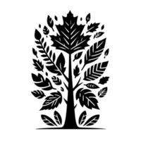 Stylized Black and White Illustration of a Tree, featuring a mix of leaf shapes and arrangements, set against a clean white background. vector