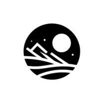 Minimalist Monochrome Circle Composition Depicting a Mountain Landscape Under a Full Moon and a Starry Sky. vector