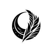 Abstract Black and White Composition A stylized leaflike element merges with a crescent shape, accented by dotted details, on a clean white background. vector