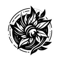 Intricate Black and White Floral Mandala Featuring Detailed Leaves, Spirals, and Geometric Circular Elements vector