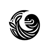 Abstract Black and White Emblem Circular Featuring Organic Forms and Geometric Elements. vector