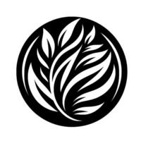 Abstract Circular Logo Elegant black and white featuring stylized leaves and flowing lines, suggestive of growth and nature within a perfect circle. vector