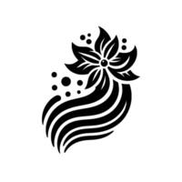 Artistic Black Floral with Flowing Lines and Dot Elements, Elegant Composition on White Background vector