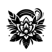 Elegant Black White Floral Mandala with Geometric Elements and Intricate Leafy Accents, Centered on White Background. vector