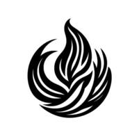 Abstract Black and White Featuring a Stylized Flame or FeatherLike Motif with Curved and Pointed Elements on a Pristine White Background. vector