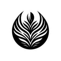 Abstract black and white of stylized leaves and wings within a circular shape, exuding symmetry and balance on a white backdrop. vector
