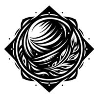 Intricate Black and White Geometric Mandala Featuring Leafy Elements and Circular on a White Background. vector