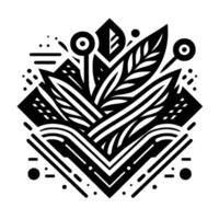 Abstract geometric botanical with stylized leaves and floral elements, arranged within a diamondshaped framework, accented by minimalist details. vector
